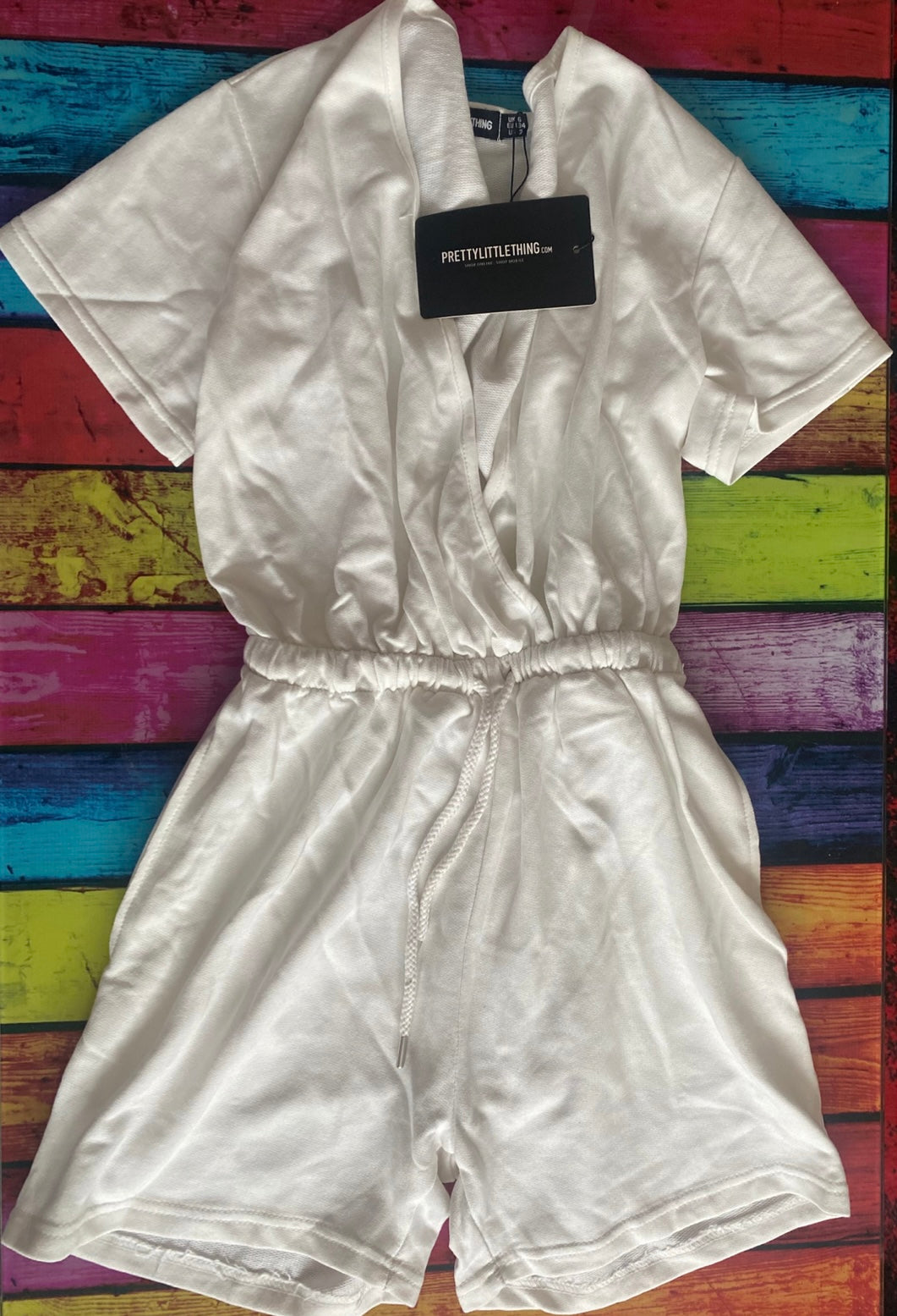Size 6 white pretty little thing playsuit