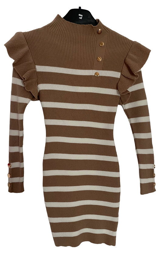 Girls brown & white stripe jumper dress