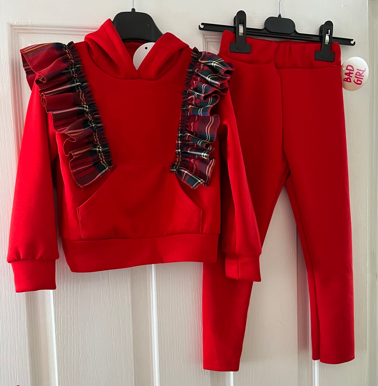 Girls red tartan tracksuit